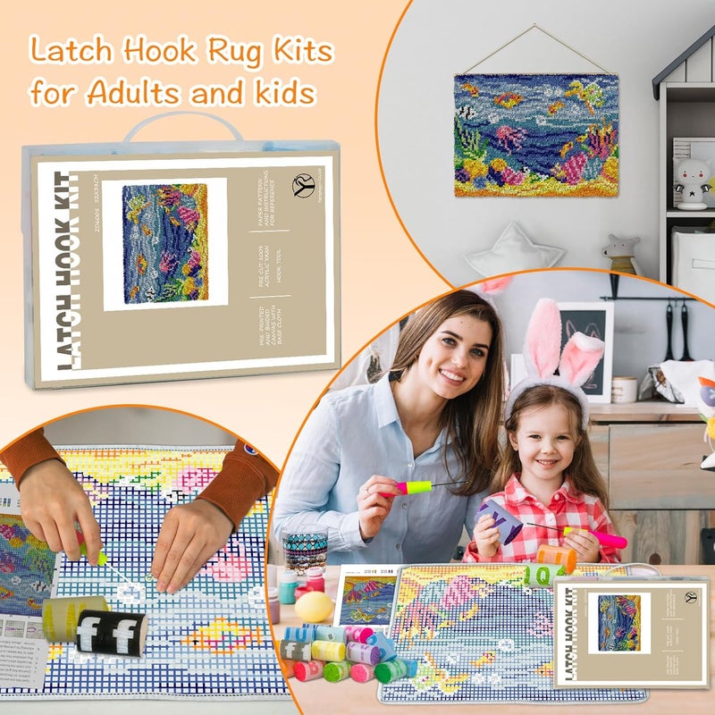 YP Underwater World Latch Hook Rug Kit - 20x15 Inch Ocean-Themed Needlework Craft, Beginner-Friendly Crochet Rug with Pre-Cut Yarn for Kids’ Creativity & Home Decoration - Image 5